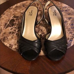 East 5th black peep toe high heels